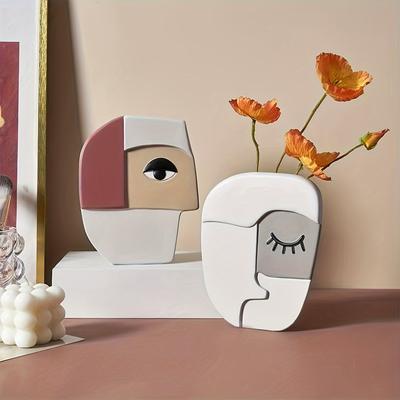 1pc Abstract Face Vase Resin Crafts,Home Decoration Crafts Ornament