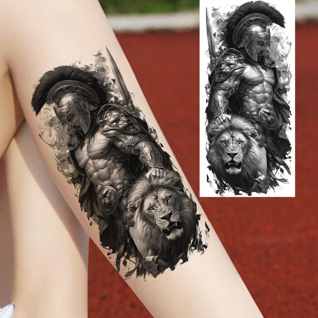 1 Blatt Krieger Spartaner Krieger Ritter Temporäre Tattoos Für Männer Erwachsene Wasserdicht Körperkunst Zeichnung Fake Tattoo Aufkleber Dekor