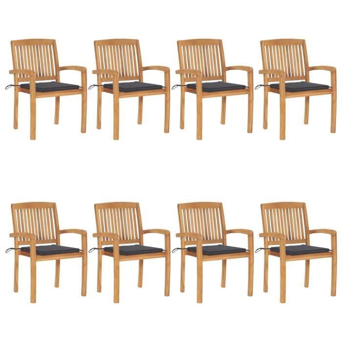 VidaXL Chaises de jardin empilables avec coussins 8 pcs Teck solide
