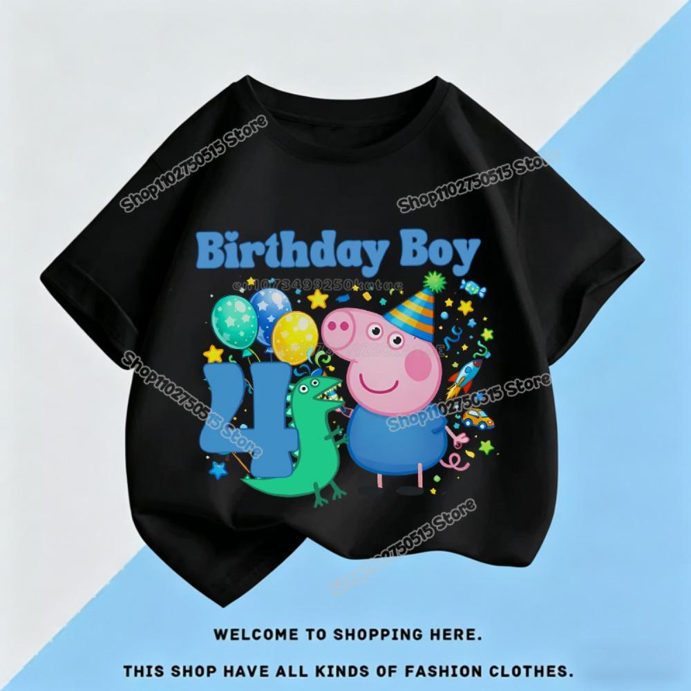 Peppas George Pigs Boy Birthday Clothes Cartoon Kids Number T Shirt Short Sleeve Cotton Tops Summer  Child Birthday Party Tees