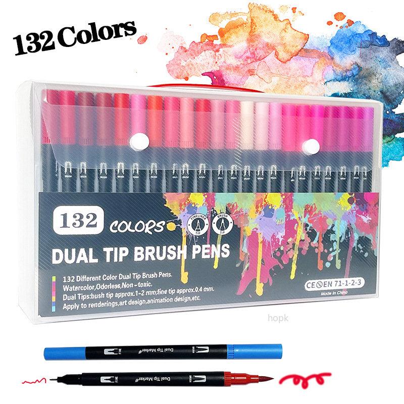 132/24 Colors Dual Tips Watercolor Brush Pen Set Art supplies, for Kids Adult Coloring Book Christmas Cards Drawing Markers