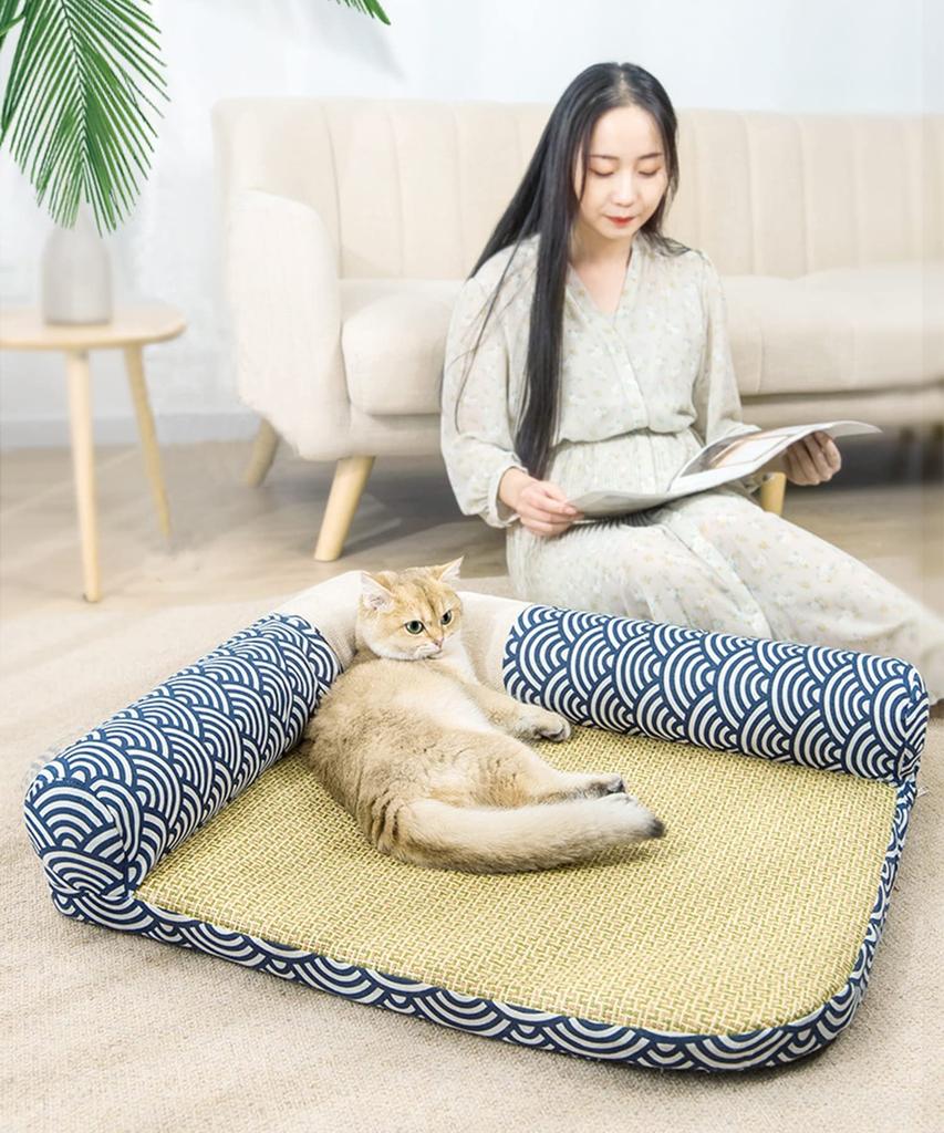 Aimoha Japanese Style Cool Washable Pet Bed Cat Dog M Blue