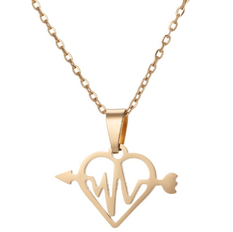 European & American Stainless Steel Necklace: Arrow, Water Drop, Moon Cat, Heart Pendant for Women - Elegant Sweater Chain