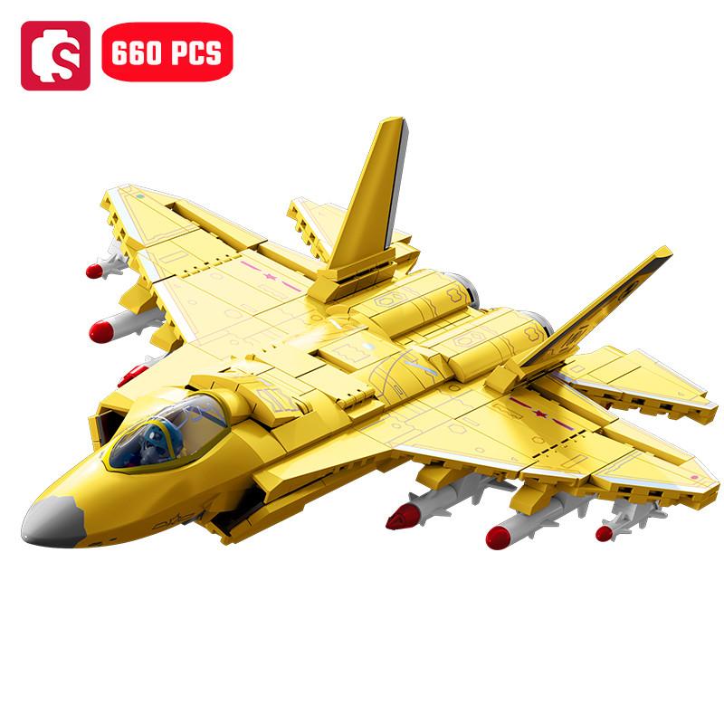 SEMBO Carrier Based Fighter Jet Assemblage Building Blocks MOC Armed Aircraft Models Plane Construction Sets for Boys Toys Gifts