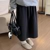Deep Gray Women's Wool Blend Half-Skirt, Elastic Waist, Slimming Korean Mid-Length Umbrella Style for Autumn/Winter 2025