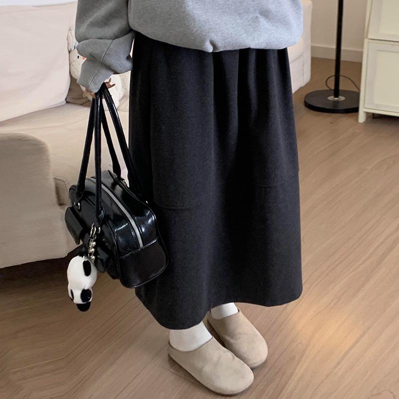 

Deep Gray Women s Wool Blend Half-Skirt, Elastic Waist, Slimming Korean Mid-Length Umbrella Style for Autumn/Winter 2025 Extra Large чёрный