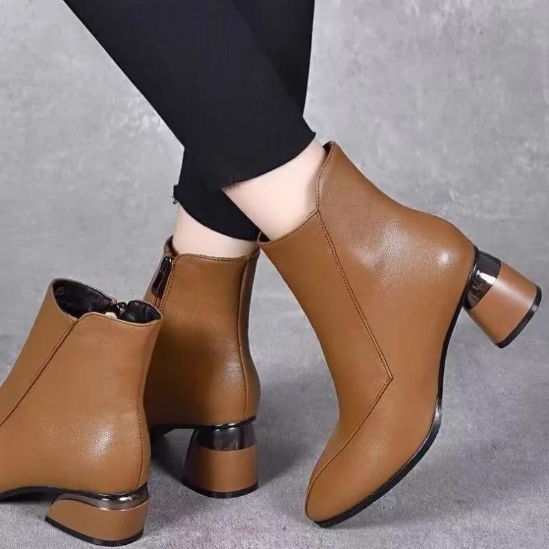 Ladies Shoes 2024 Fashion Plus Size Women's Boots Office Ankle Boots Women Sewing Pointed Toe Side Zip Chunky Heel Shoes Women
