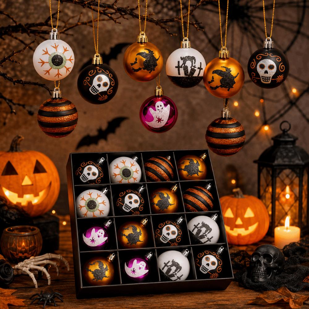 16Pcs/Set Painted Halloween Hanging Ball Pendant Plastic Tree Pendant Ornament Tree Hanging