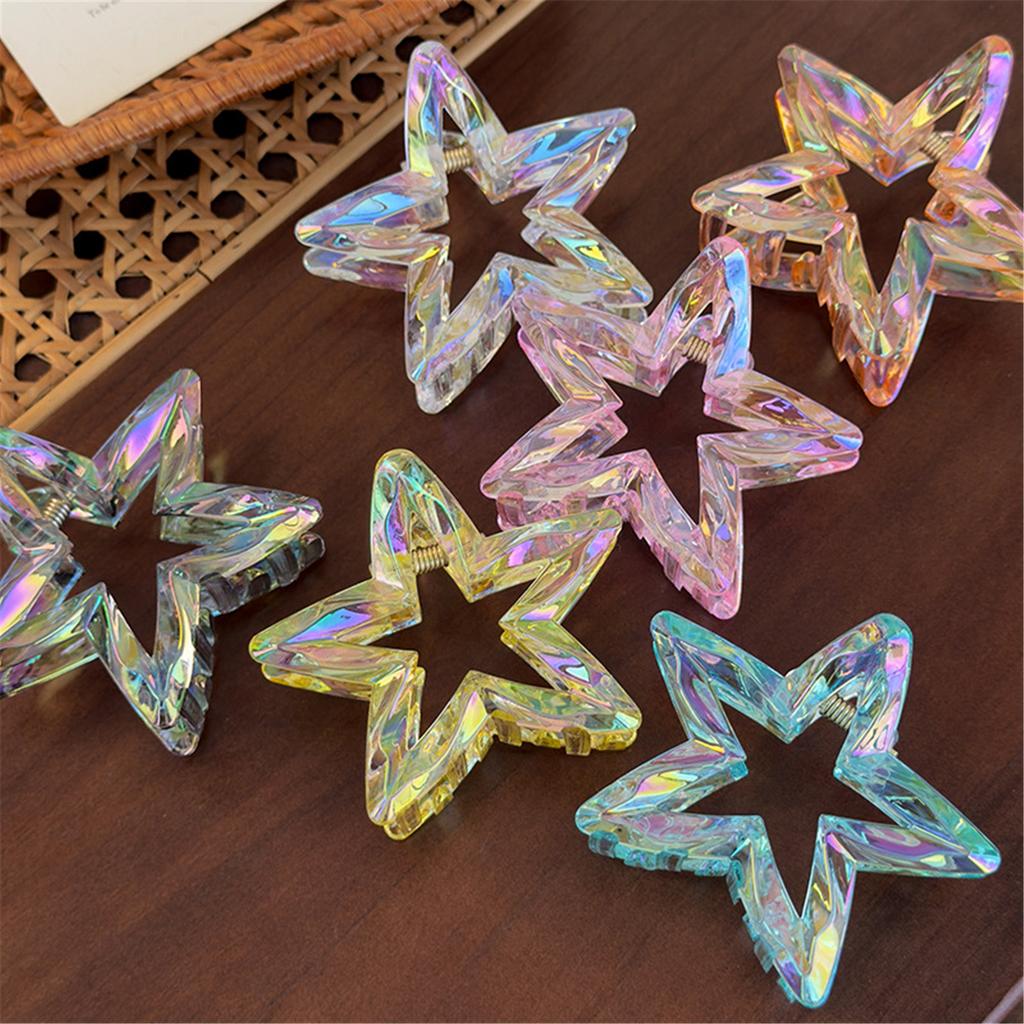 1Pc Crystal Candy Colored Hair Clip Dazzling Hollowed Out Five Pointed Star Hair Claw Stylish Elegant Acrylic Barrettes For Women Girls
