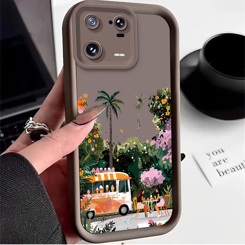 Flower Dessert Truck Case for Xiaomi Mi 15 14 14T 13 13T 12 11 11T Lite POCO X7 X6 5G X5 X3 NFC F6 F5 M7 M6 Pro 4G Cover Funda