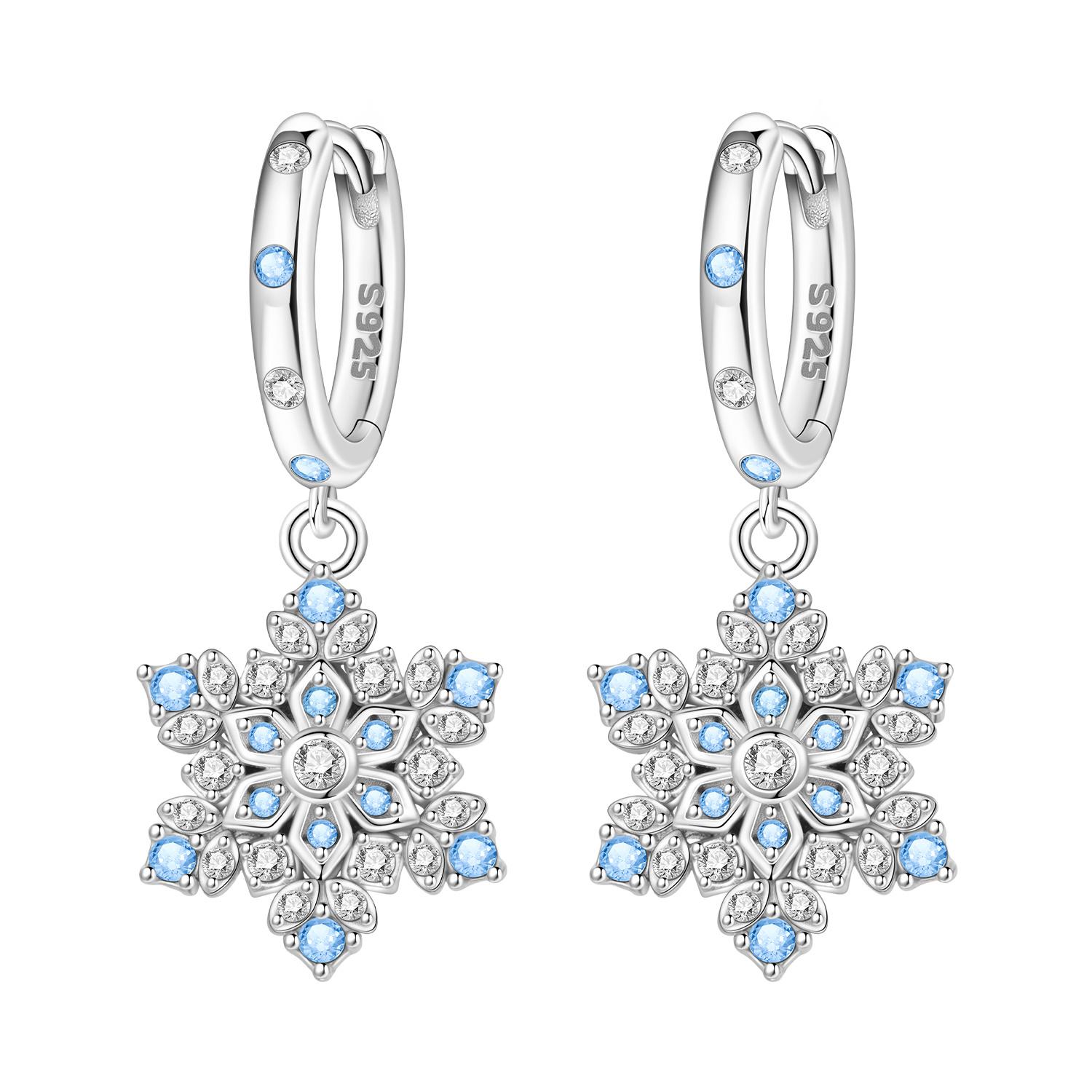 925 Silver Blue Snowflake Drop Earrings Women Earrings Charm Fashion Versatile Party Jewelry Gifts