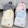 Schultasche Koreanisch süß blau-weiß karierter Rucksack Mittelschulrucksack Mädchenherz Spitzen-Design Schultasche