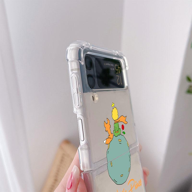 Clear Case For Samsung Galaxy Z Flip 3 4 5G Airbag Shockproof Phone Cover ZFlip3 ZFlip4 Luxury Shell Cartoon The Little Prince