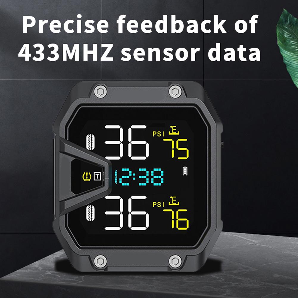 Motorcycle TPMS Tire Pressure Monitoring System with 2 Sensors Motorcycle Tire Pressure Monitoring Alarm System LCD Display
