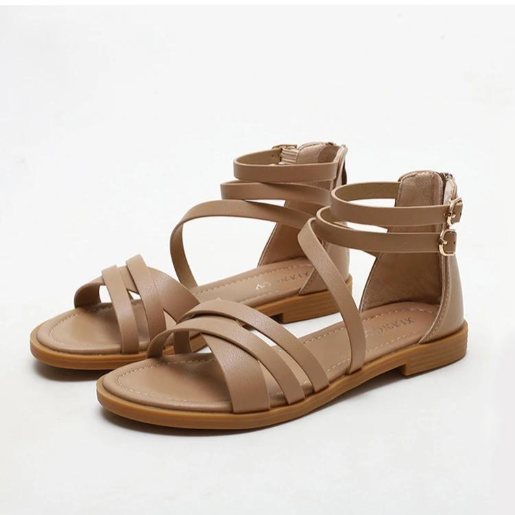 Fashion New Bohemian Style Woven Roman Sandals Women's Summer Casual Flat Bottomed Minimalist Beach Vacation Rivet Thin Band Sandals 42