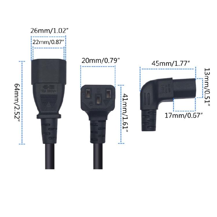 IEC320 C14 to IEC320 C13 Power Cord Male to Female Right Angled Extension Line
