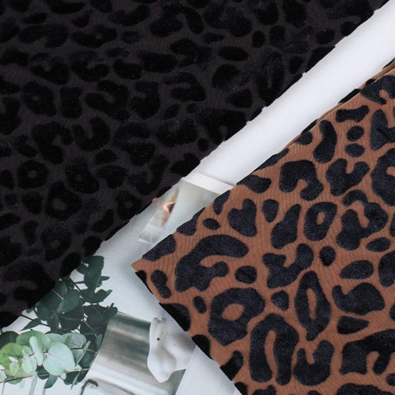 1 Yard Khaki Schwarz Leopardenmuster Stoff Afrikanischer Spandex Stoff Samt Burnout Stoff für Kleid DIY Nähen Cheongsam Kleidung
