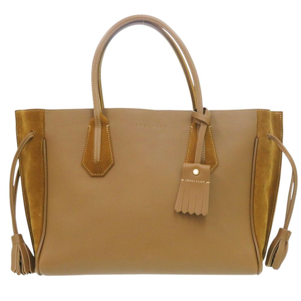 Used AUTHENTIC Longchamp Penelope FantasyTote Bag Brown velvet/Leather