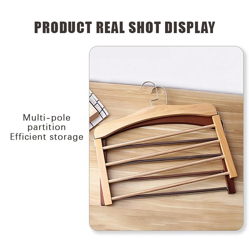 Solid Wood Multifunctional Multi-Tier Trouser Rack Household Wooden Coat Rack Towel Scarf Tie Storage Rack Flocking Non-Marking