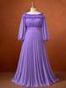 AOMEI Women Plus Size Graceful Chiffon Pleated Maxi Dress Ruffle Neckline Long Sleeve Wedding Guest Gathering