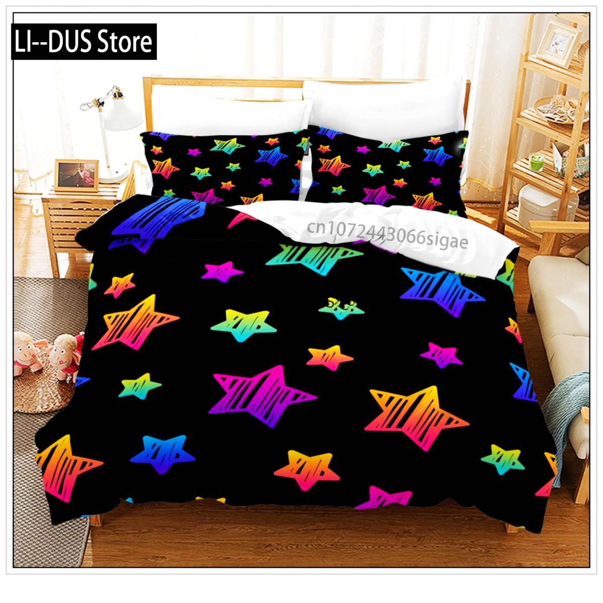 

Colorful Star Sky Galaxy Bedding Set Scenery Space Duvet Cover Set Black Comforter Cover Milky Way Theme For Kids Teens Decor 135x200cm
