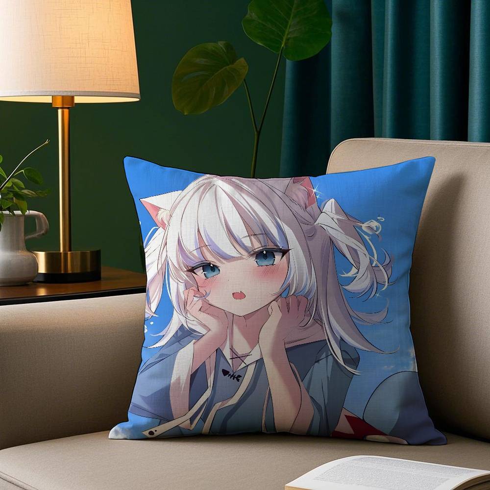 Anime Girl G-Gawr G-Gura Pillow Case Plush Fabric Soft Pillowcase Double Sided Print Sofa Cushion Cover Throw