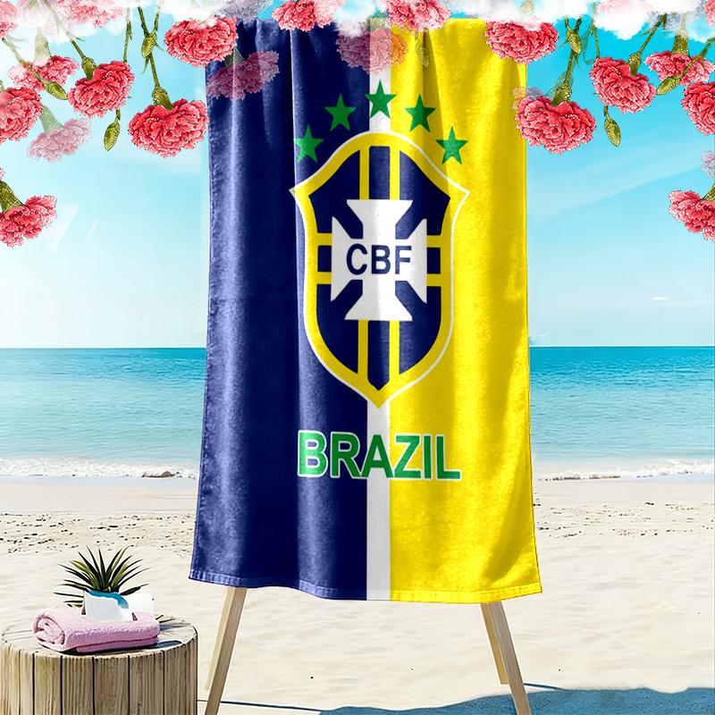 Asciugamano da Spiaggia CBF Brasile Stampato, Asciugamano Grande Morbido Asciugatura Rapida per Spiaggia Campeggio Nuoto