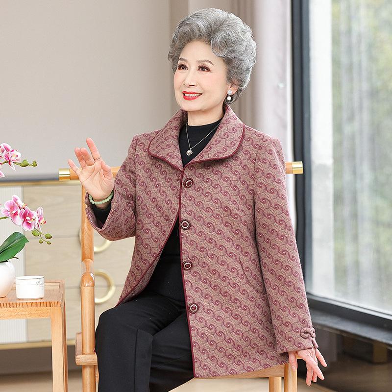 

Стильное шерстяное пальто для пожилых женщин - Идеальная одежда для весны и осени 4XL (65-72.5kg) красный