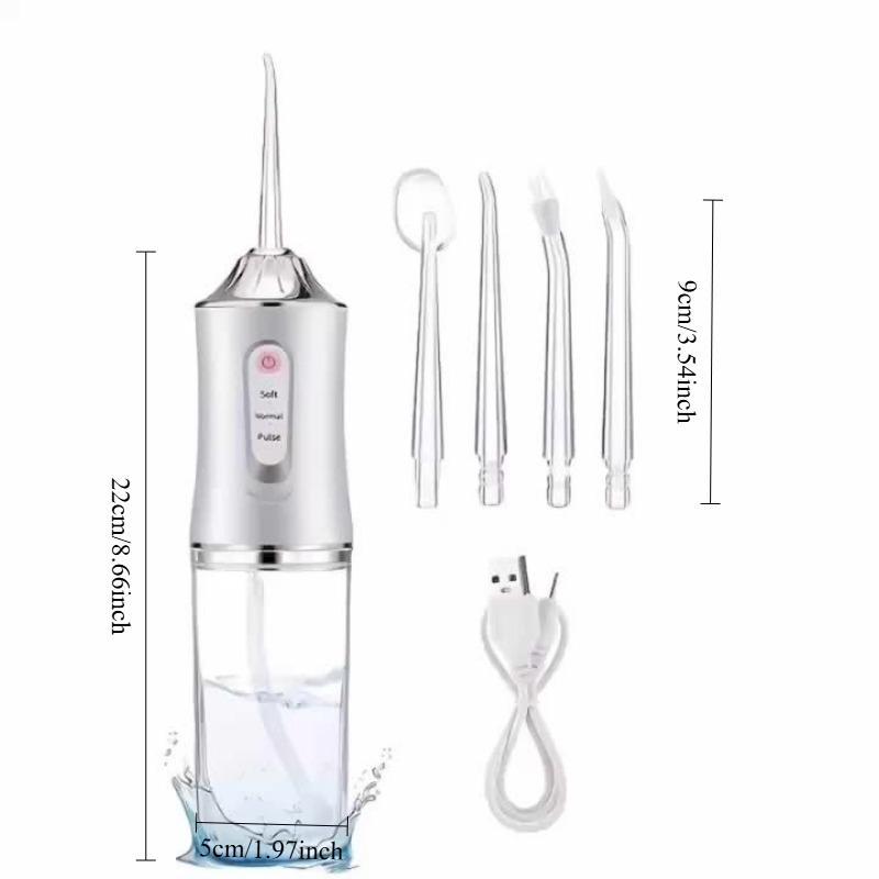 1PACK Cordless Electric Water Floss Kit with 4 Nozzles - 360 ° Rotatable Nozzle, USB Charging for Daily Dental Care and Gum Cleaning