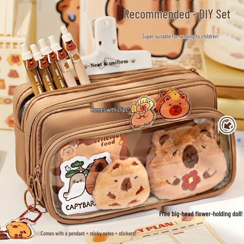 2024 Capybara Multi-layer Large Capacity Pencil Case for First Grade Girls