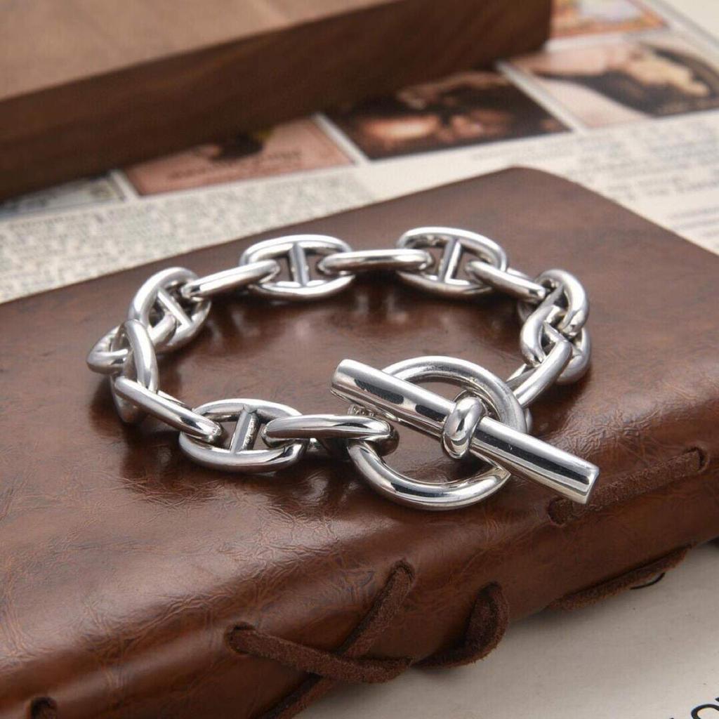 Retro Heavy Du S925 Silver Pig Nose Bracelet ex OT Bule Women's Sle Faionable Cross-Border Hand Jewelry