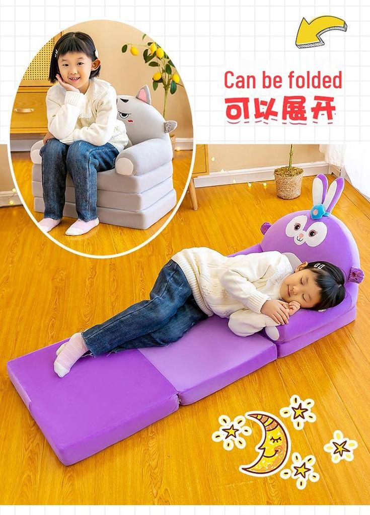 Multi-Function Folding Toddler Sofa: Cartoon Design, Washable Cushion, Perfect for Boys & Girls' Reading and Play.