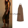 Summer New Product Women's Clothes Vacation Style Bowknot Decoration Vertical Hanging Collar Open Back Long Dress 3067216