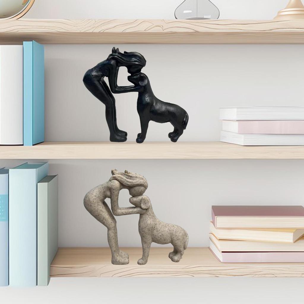 Woman and Dog Statue Resin Crafts Decorative Ornament Small Collection Sculpture for Shelf Tabletop Indoor Living Room Bedroom