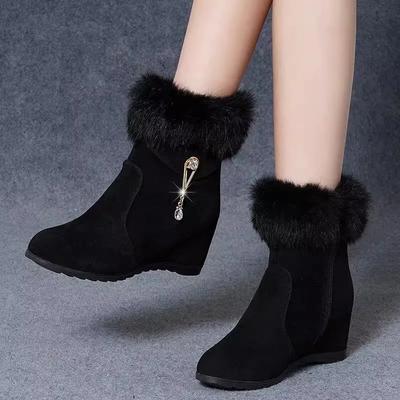 Mode Damen Keilabsatz Stiefeletten Interne Höhenerhöhung Lässige Stiefel Luxus Strass Reißverschluss Stiefel für Damen Plüsch Warme Winter Botas