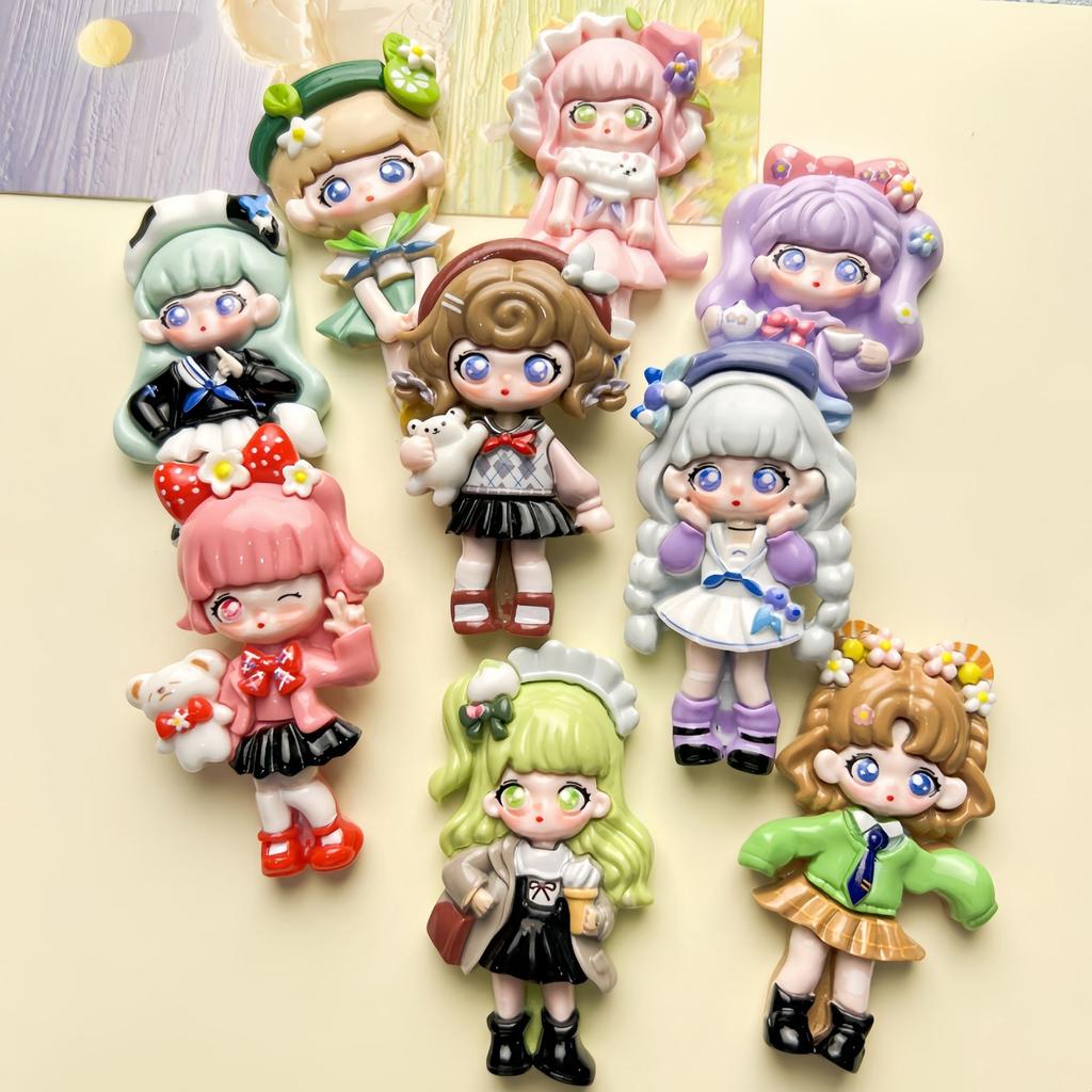 College Style Donna Cartoon Bright Resin Handmade DIY Cream Gel Hair Clip Refrigerator Sticker Jewelry Batch Toys Blind Bags