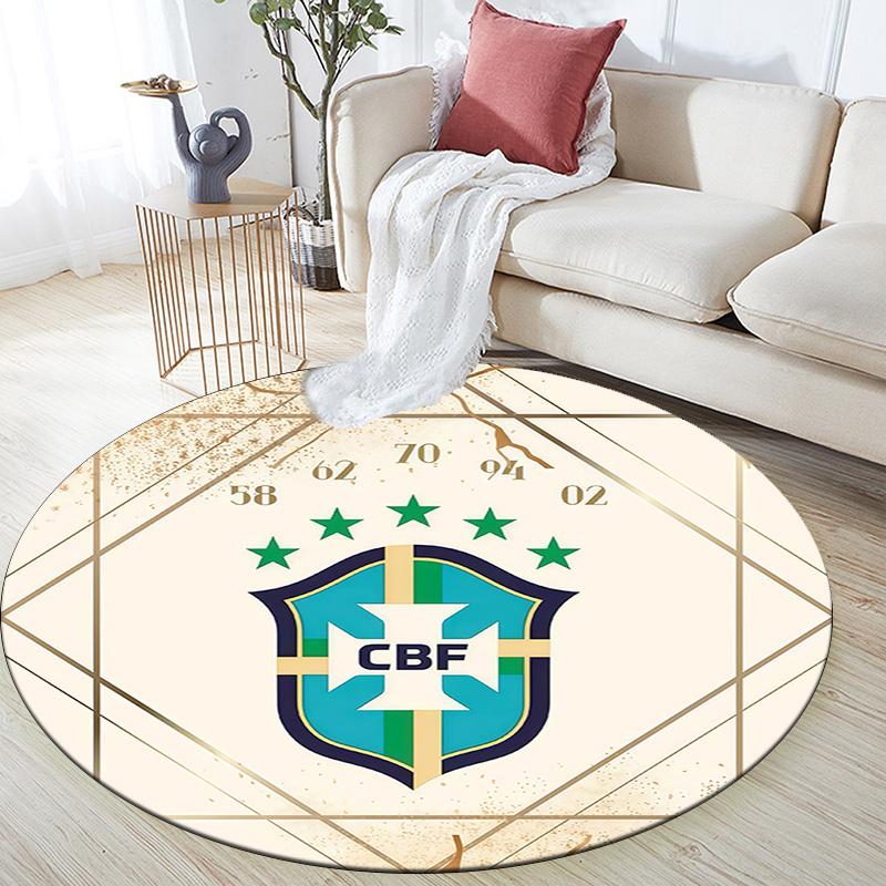 Brazil National Football Team2 Round Area Rug,Carpet Rug for Living Room Bedroom Sofa Playroom Decor,Non-slip Floor Mat