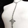 Gothic Silver Color Cross Pendant Necklace Y Chain O Ring Sliding Chain Choker for Women Men Vintage Religious Catholic Jewelry