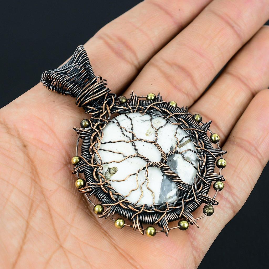 Tree Of Life Howlite Gemstone Handmade Pure Copper Wire Wrapped Pendant Jewelry For Memorial Day