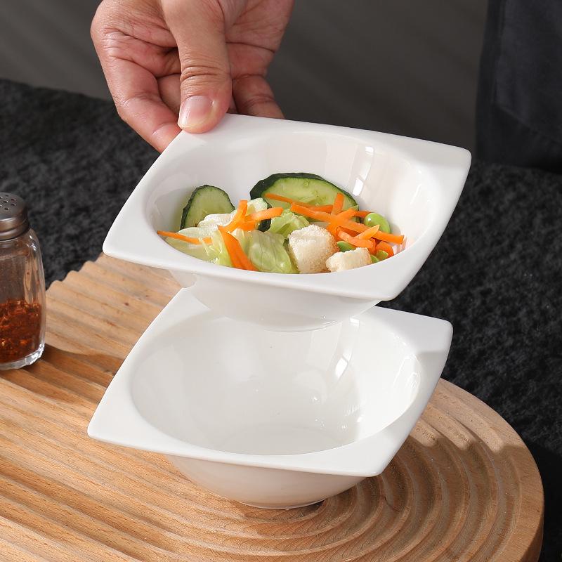 White Ceramic Square Bowl for Salads, Breakfast, Desserts, and Soups