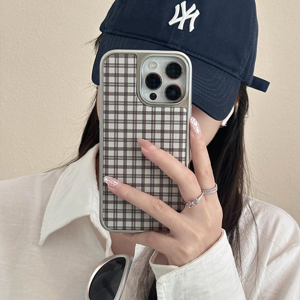 Grey plaid for Apple 16 mobile phone case iphone14promax Epoxy personality 13 electroplating 15 dark 17