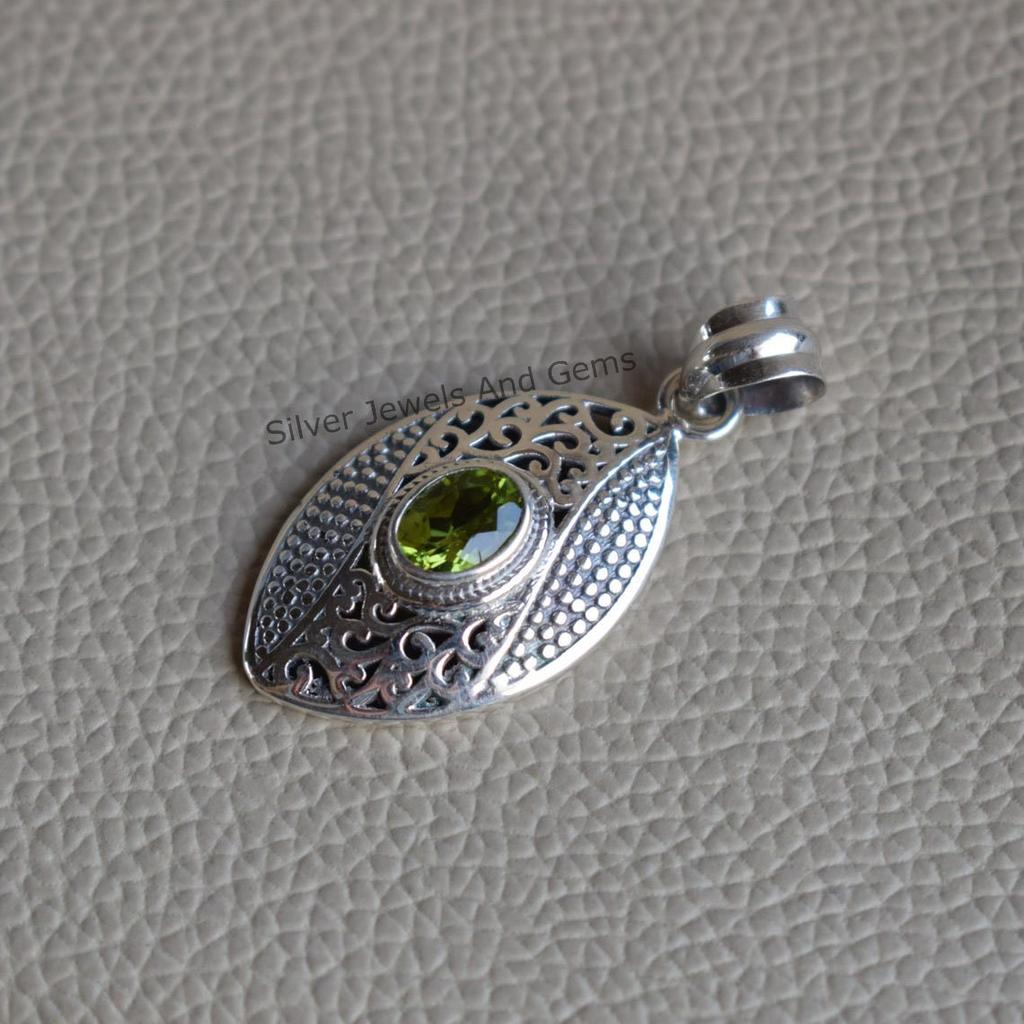 Handmade Oval Peridot Pendant: 925 Sterling Silver Boho Jewelry