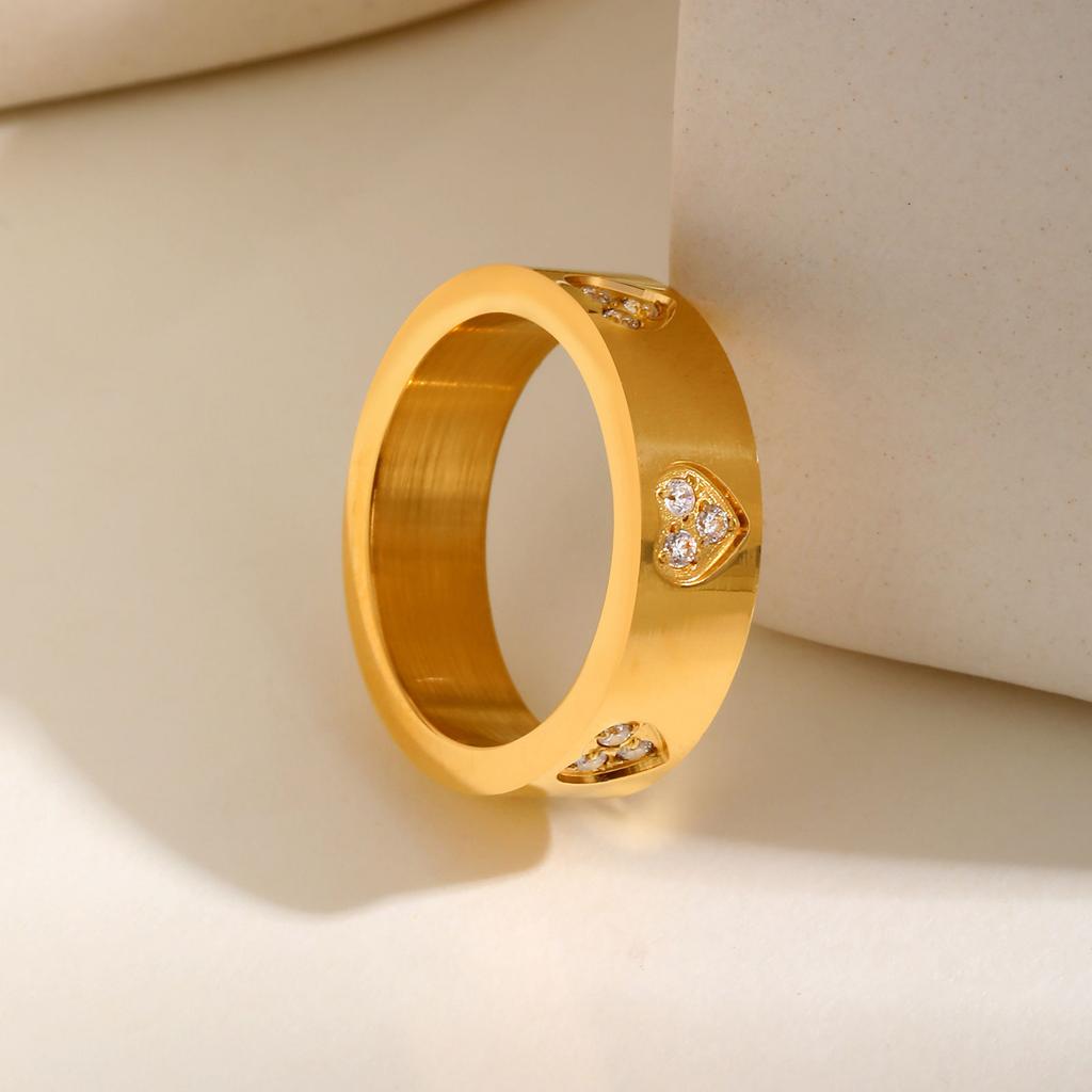 Luxury Love Heart Zircon Ring for Women,Waterproof Stainless Steel 3 Crystals Charm Ring, Wedding Engagement Fashion Jewelry