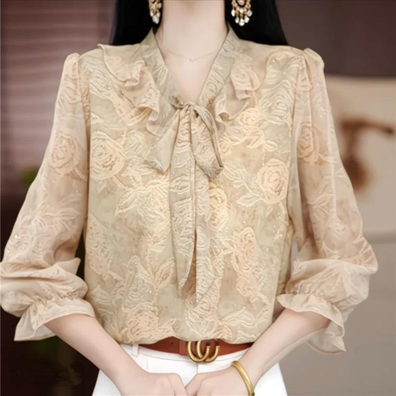 Stylish Seven-Sleeve Chiffon T-Shirt for Middle-Aged and Elderly - Versatile, Youthful Summer Wear