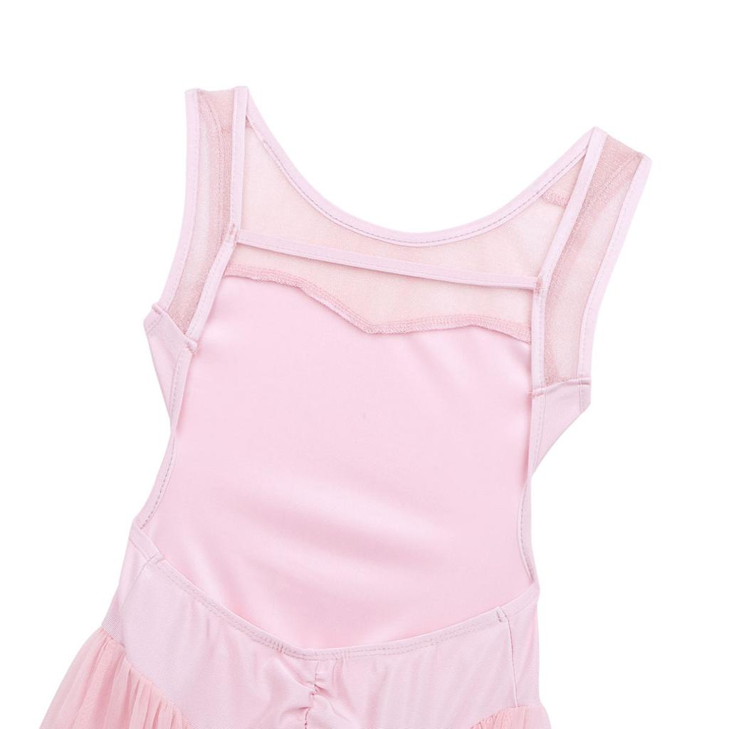 Kids Girls Lyrical Modern Dance Wear Sleeveless Tulle Splice Open Back High Low Hem Leotard Dress