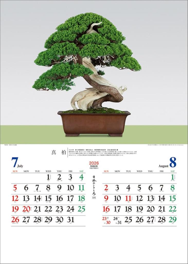 Japanese Spirit 2026 Wall Calendar (Bonsai) TD-721 CL26-1039