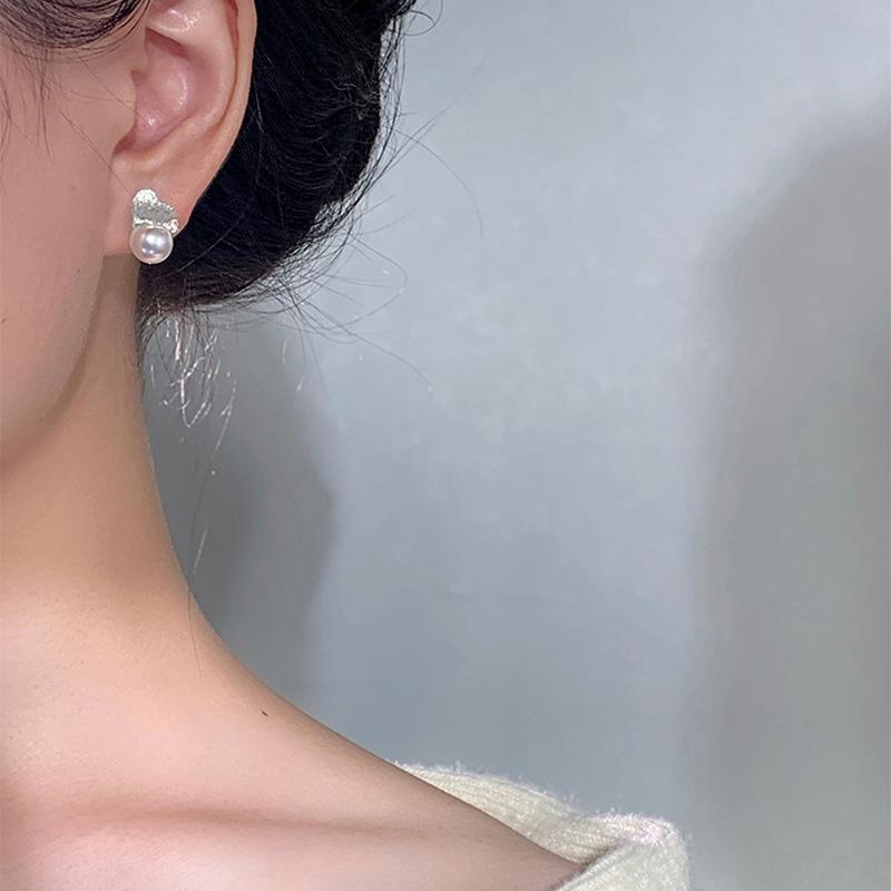 Silber texturierte Liebe Perlen Ohrstecker modische vielseitige Ohrringe Nischen einfache High-End-Ohrringe Damen