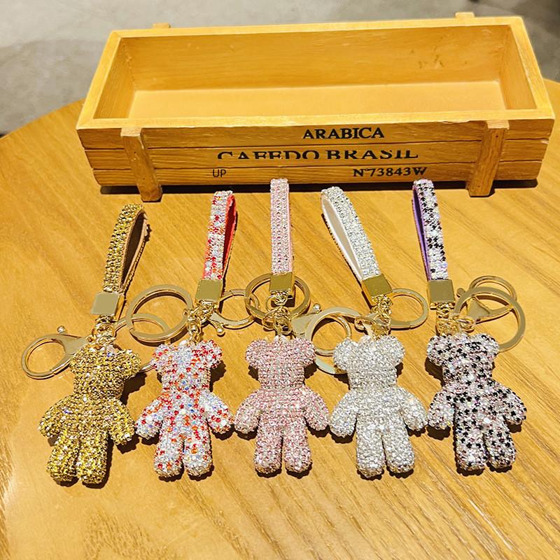 Adorable Sparkling Bear Keychain Cute Rhinestone Decor For Students And Couples