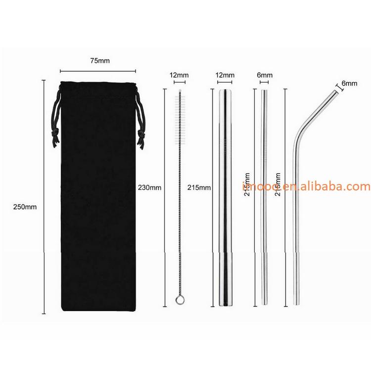 Factory Price 4pcs/Bag Reusable Drinking Straws with Bag 4pcs In 1 Bar Party Accessory 304 Stainless Steel Sturdy Drinks Straw