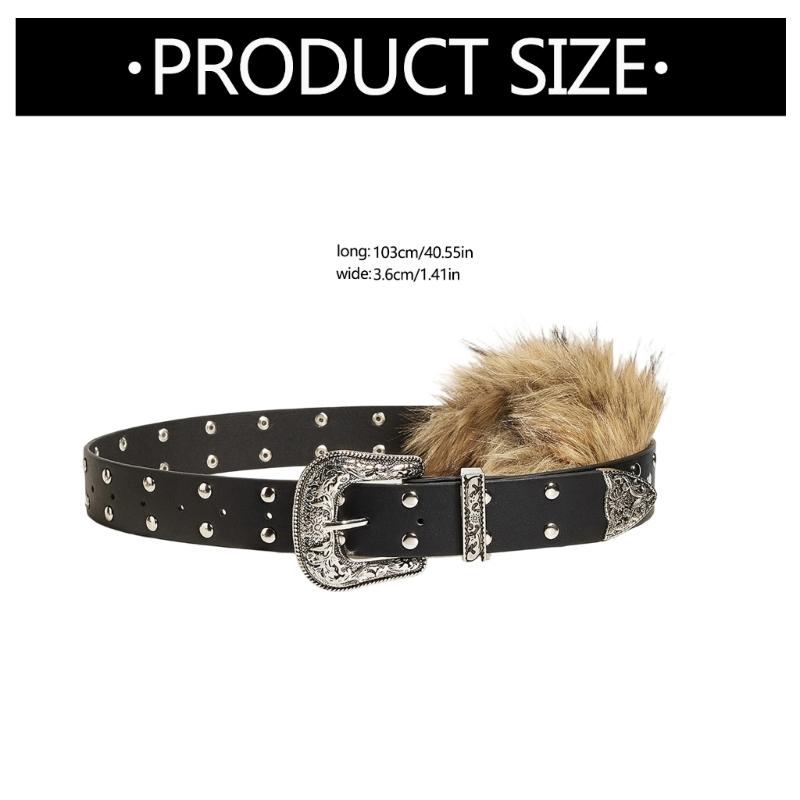 Fashionable PU Leather Waist Cincher With Faux Furs Patchworked Adjustable Pin Buckles Belt For Party adn Daily Outfit